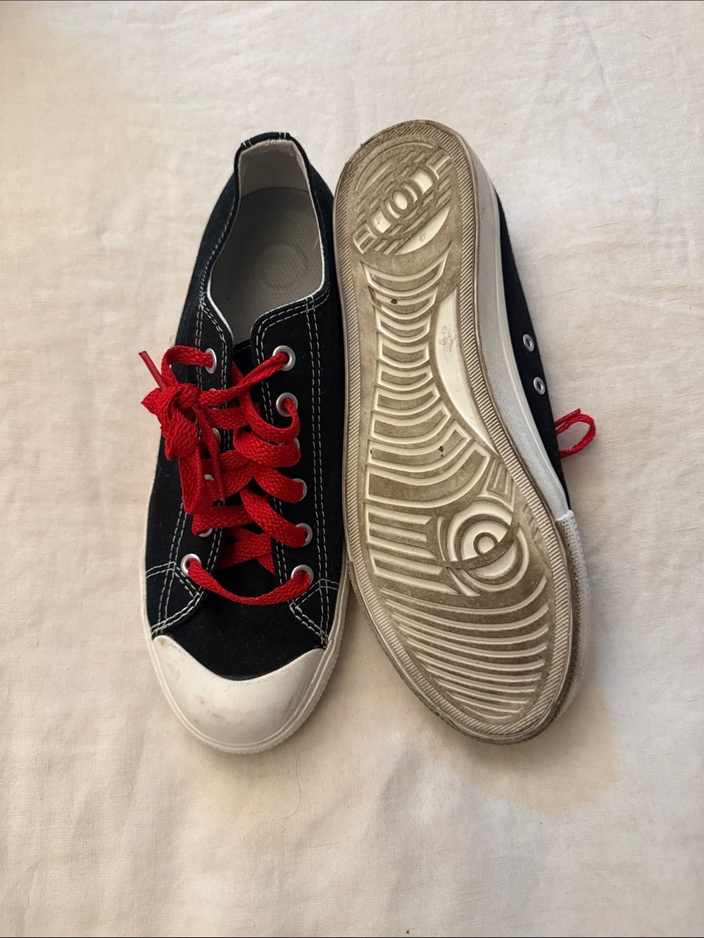 Muji Black Canvas Sneakers with Red Laces - Picture 2 of 5